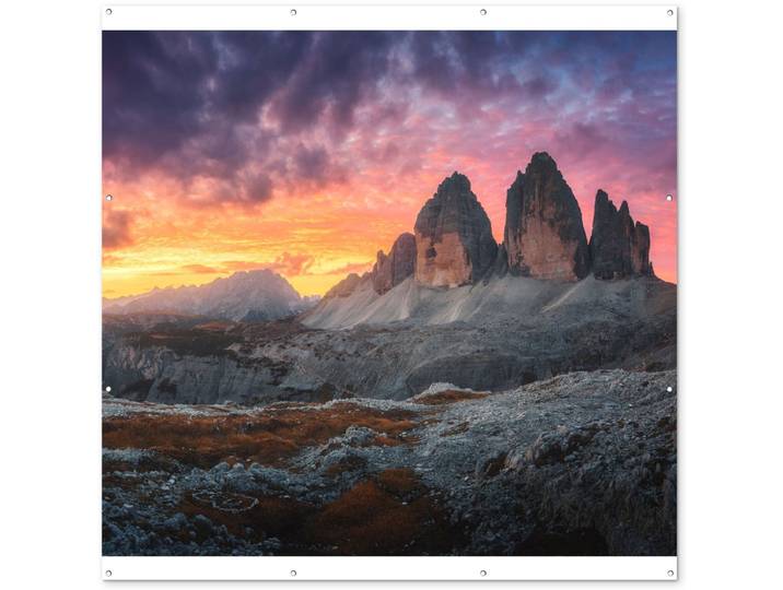 Tuinposter - Bergen - Rotsen - Zonsondergang - Landschap - 200x200 cm - Tuindoek - Tuindecoratie