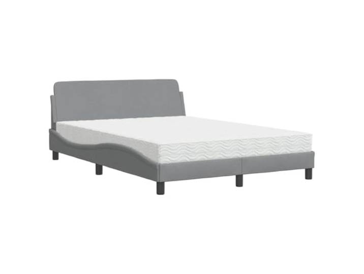 PUGYNBK Dover Bett mit Matratze, Stoff, hellgrau, 140 x 200 cm 22D-Schaumstoff, Härte H2 H3, Kopfteil, Lattenrost, modern