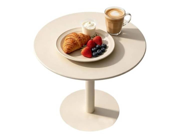 Gaommini Beigefarbener Beistelltisch, Kaffee-Beistelltisch mit Metallplatte und Sockel, runder Bartisch, Bistro-Pub-Tisch, Frühstücks-Esstisch für Wohnzimmer, Balkon, Terrasse(60x60x72cm)