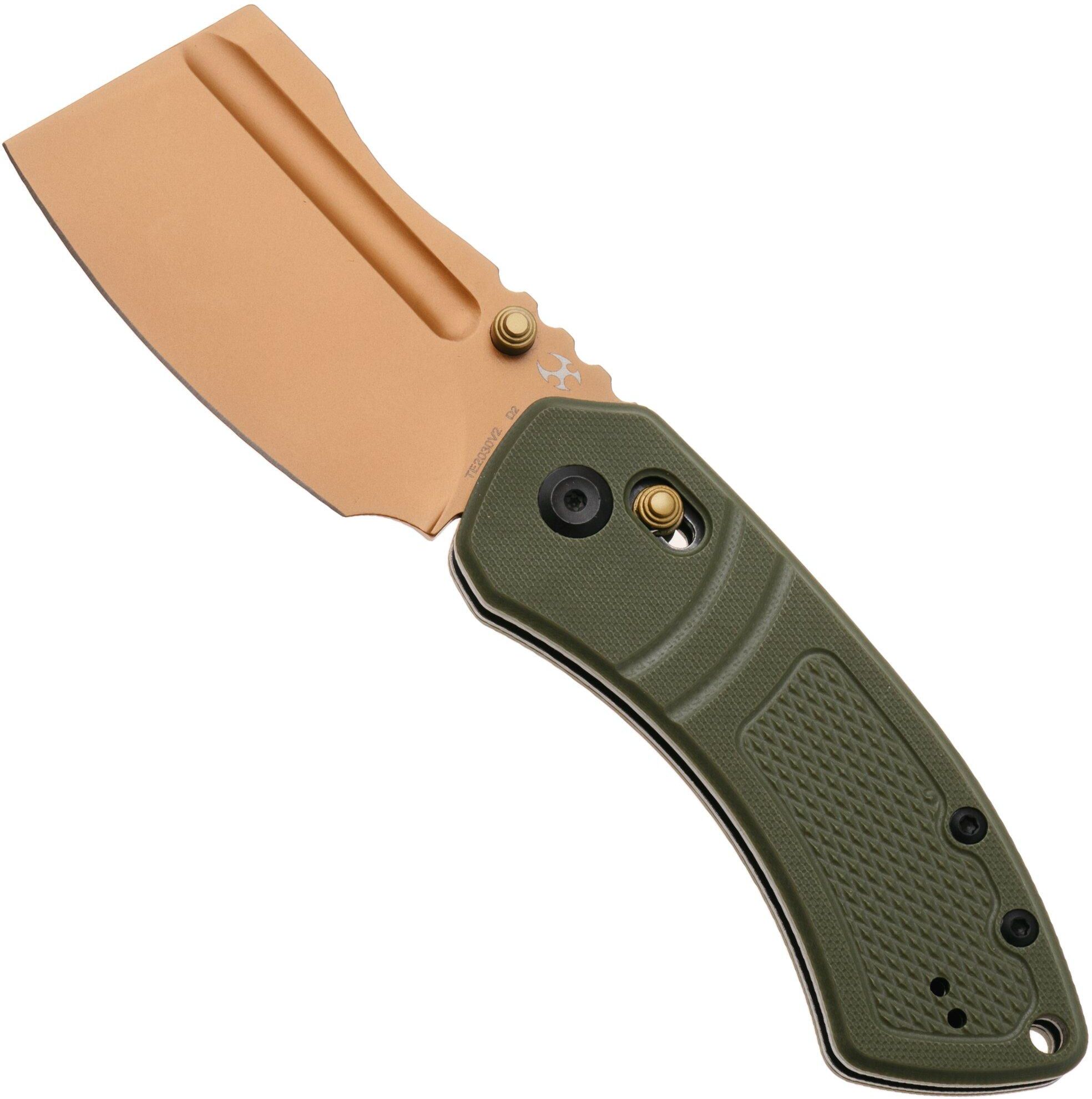 Kansept Korvid V TE2030V2, Rose Gold D2, Diamond Pattern Olive Green G10 coltello da tasca, Justin Koch design