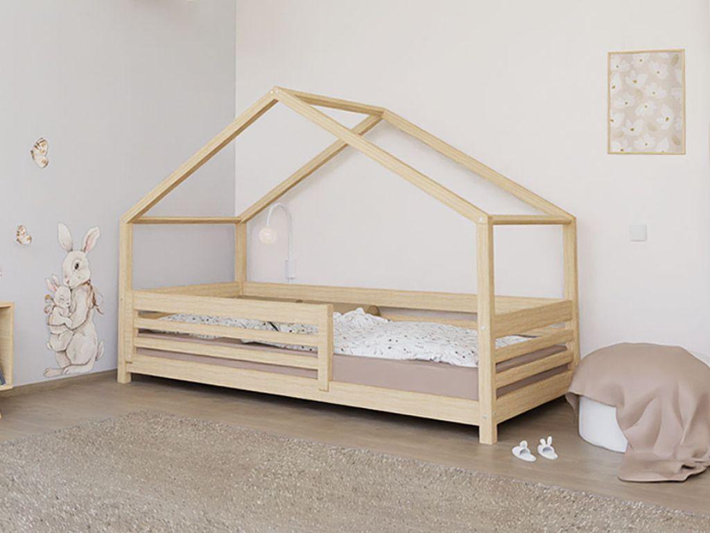 Hausbett TULY mit Frontschild - Transparente matte Wachslasur - 140x200 cm - Mit offenem Eingang