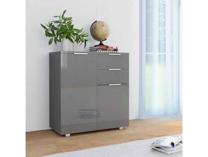 ELORAN Buffet bas Contemporain - Meuble Commode - Buffet de Rangement - Gris brillant - 71x35x80 cm - Bois d'ingénierie 50998
