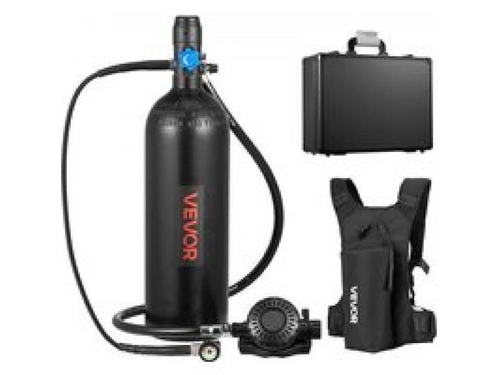 VEVOR Mini-Tauchflasche 2 L, Tragbare Lungenflasche für Unterwasseratmung, Wiederverwendbare Sauerstoffflasche für bis zu 35 Minuten Tauchzeit, Tauchausrüstung mit Rucksack & Tasche