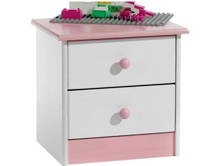Table de chevet RONDO pin massif lasuré blanc rose