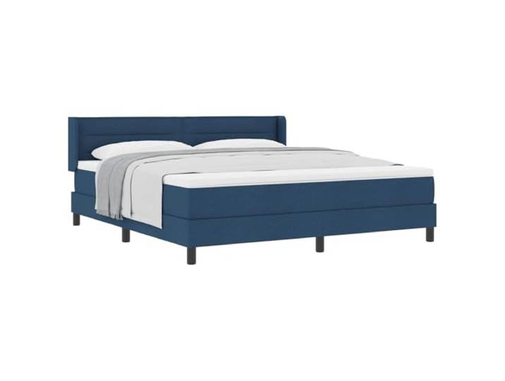 KKgypkn Boxspringbett mit verstellbarem Kopfteil Blau 200 x 180 cm, mittelfeste Taschenfederkernmatratze, Stoffbezug aus Polyester und Kiefernholz