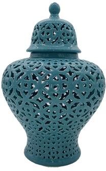 Galt International "Hand Carved Lattice Pierced Ceramic Temple Ginger Jar 19.5"" Yellow"