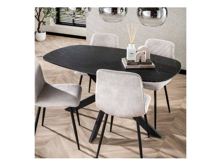 alesvelt Esstisch ONYX CROCE PICCOLO Dänisch-Ovaler Tisch in Graphit-Steinoptik (1-Tisch), 150x90x76cm, Melamin, Naturstein-Design