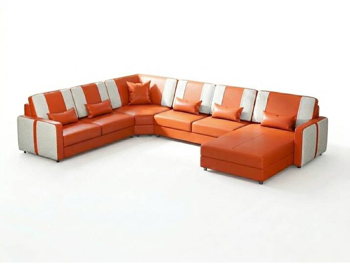 JVmoebel Wohnlandschaft Orange Modern Wohnlandschaft U-Form LED Couch Exklusiv Design Luxus, 1 Teile, LED-Beleuchtung, modernes Design