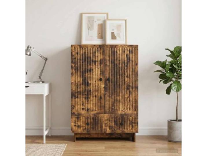RJPLMFV Anrichte Eiche Smoke 66 x 34,5 x 95 cm Holzwerkstoff, Schubladen und Türen, organisierte Aufbewahrung, klassisches Design, einfache Montage