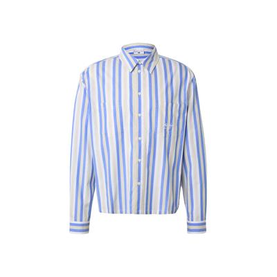 Langarmhemd KARL KANI "Karl Kani Kani Jeans Stripe Oversized Shirt", Herren, Gr. XL, US-Größen, blau (weiß, blau, sand stripe), 100% Baumwolle, normal, Hemden