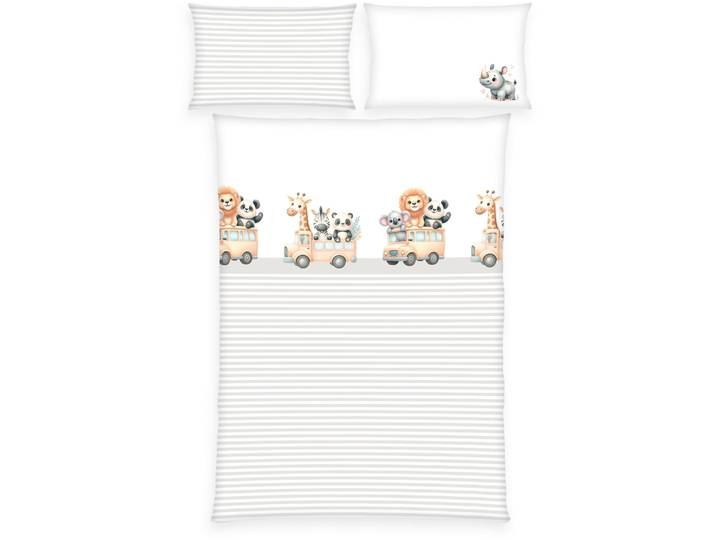 Babybettwäsche BABY BEST babybest Adventure Buddies , weiß (bunt), B/L: 100cm x 135cm, 1 Stk., 1 Stk., Flanell, B/L: 40cm x 60cm, 2 Stk., Flanell, Obermaterial: 100% Baumwolle, Bettwäsche, Babybettwäsche