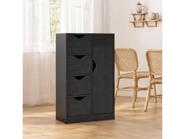 Meuble de rangement 1 porte 4 tiroirs noir 54x29x83 cm style scandinave - Noir Panneau de particules 54 x 29 x 83 cm Ref