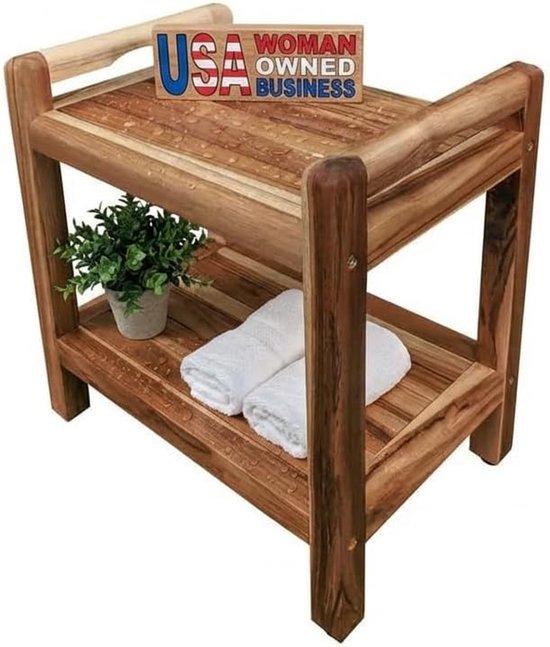 Famanu Teak Duschebank 45 cm - Kompakte Holzbank für Innen und Außen