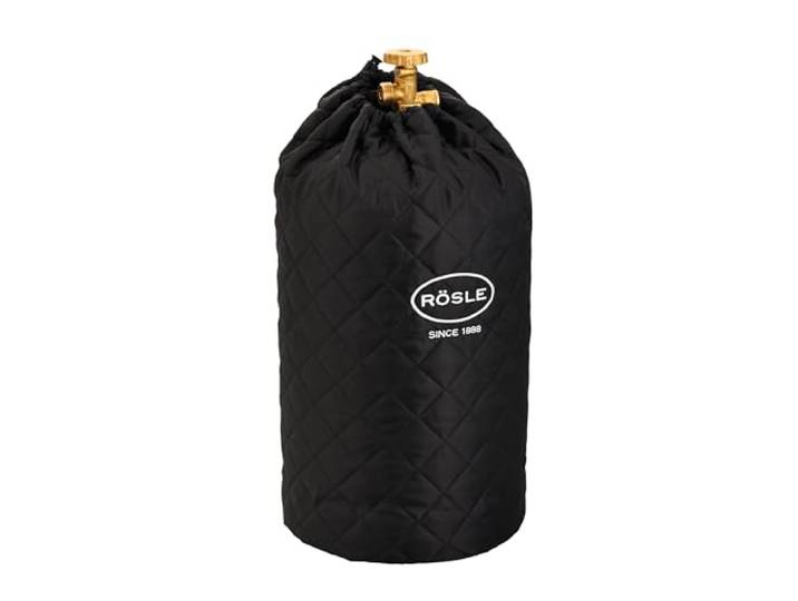 RÖSLE Abdeckhaube für Gasflasche mit 5 kg Füllgewicht, Hochwertige Schutzhülle aus 100% Polyester, mit praktischem Klettverschluss und Zugband, 50x25x25 cm, schwarz
