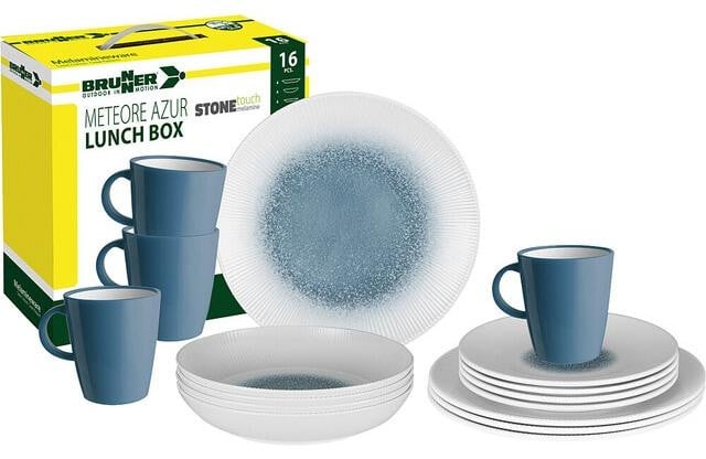 Brunner serviesset Meteore Azur, 16-delig, wit/blauw
