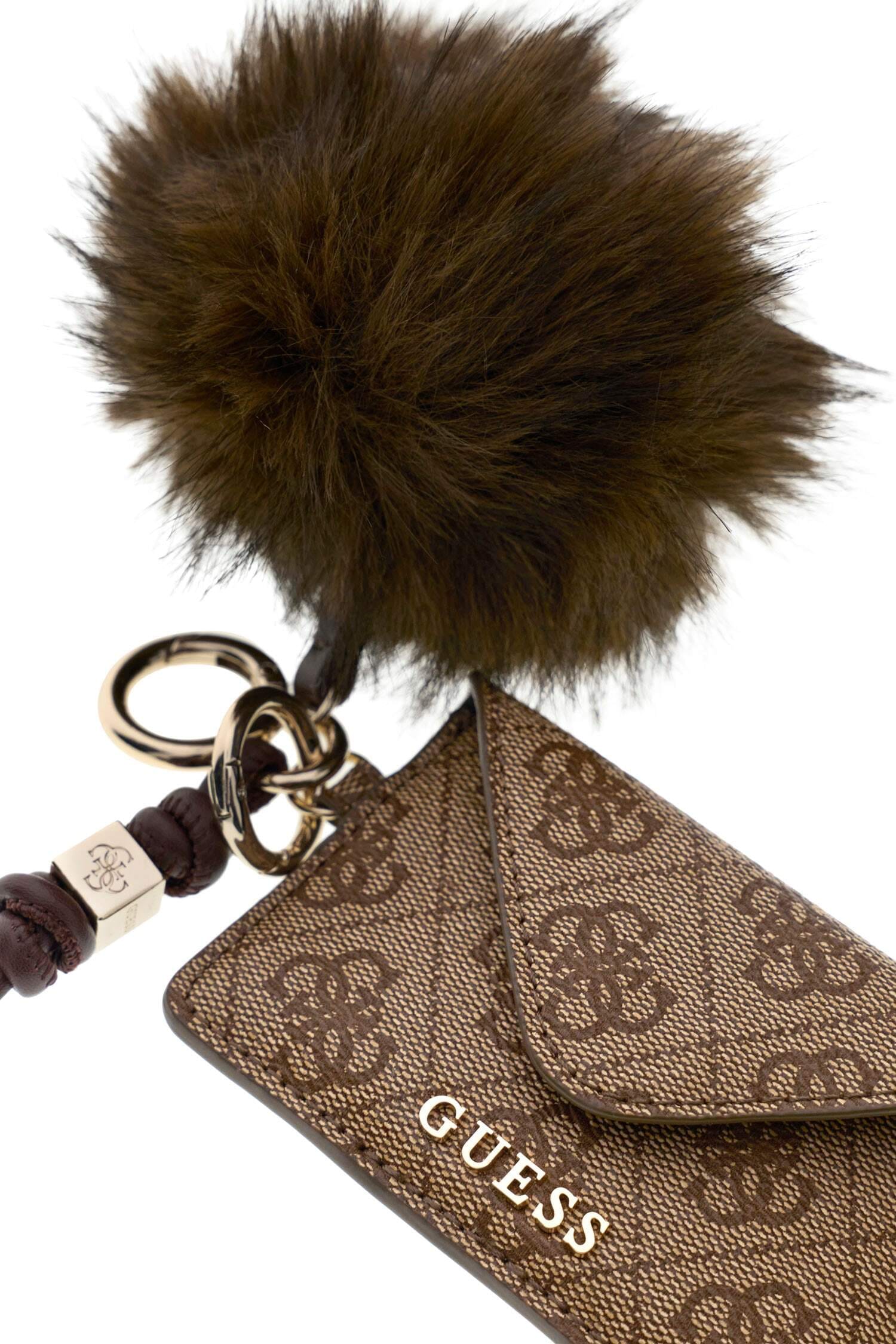 Schlüsselanhänger GUESS "YVONNE LOGO KEYRING", Damen, braun, Lederimitat, Schlüsselanhänger Schlüsselanhänger, Taschen-Charm, Bag Charm mit Quaste braun Einheitsgröße