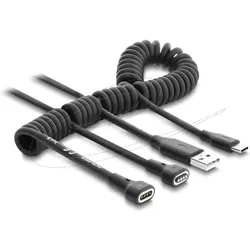 Delock Magnetisches Spiralkabel USB 2.0 Typ-A Stecker zu Pogo 4 Pin Stecker + USB Type-C™ Stecker zu Pogo (1.50 m, USB 2.0), USB Kabel
