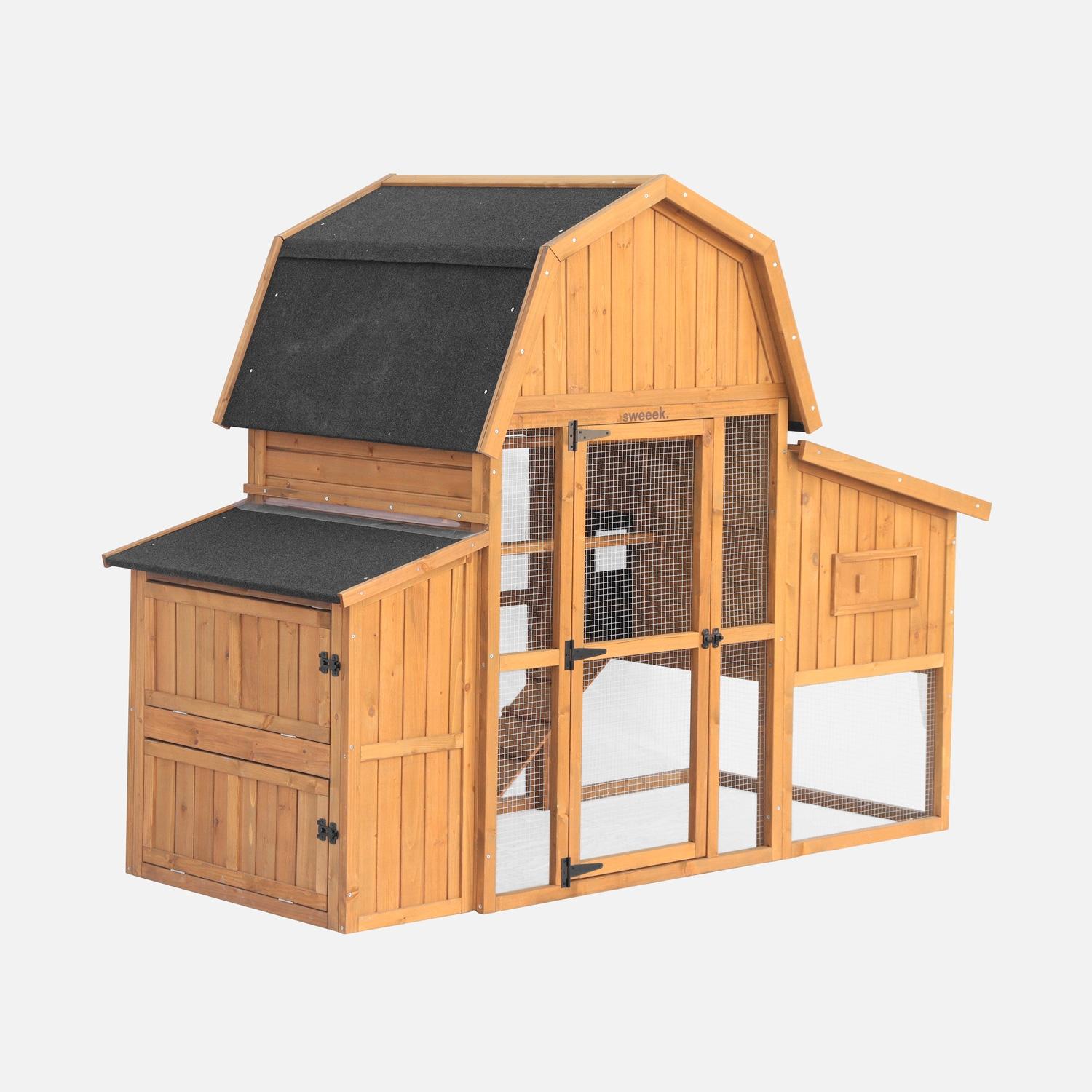 sweeek - Hühnerstall für 6 Hühner aus Tannenholz - Holzfarben