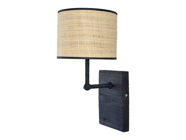 Applique en bois brûlé noire et abat-jour en rotin tressé H37