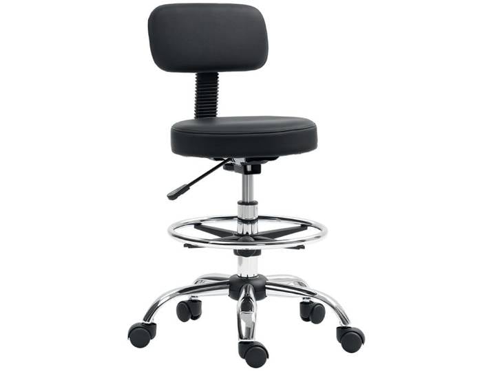 Tabouret de bureau - HOMCOM - repose-pieds réglable hauteur réglable pivotante 360° - cuir synthétique - 52x52x92cm - noir