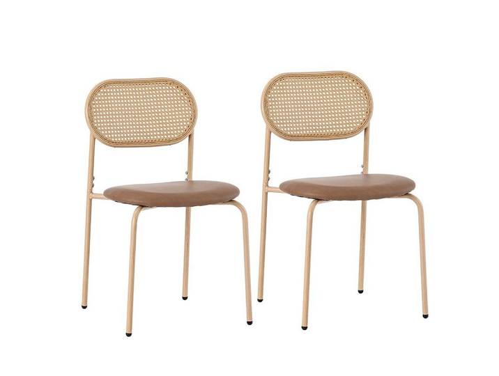 Sweiko Esszimmerstuhl (Freizeitstuhl,Rattan-Rückenlehne,Kunstleder-Kissen,Metallbeine, 2 St), Metallbeine