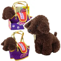 Pudelhund im Klettbeutel, Kuscheltier, dunkelbraun