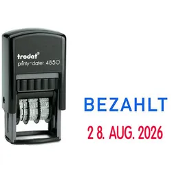 trodat Datumstempel mit Text "Bezahlt" selbstfärbend - blau rot