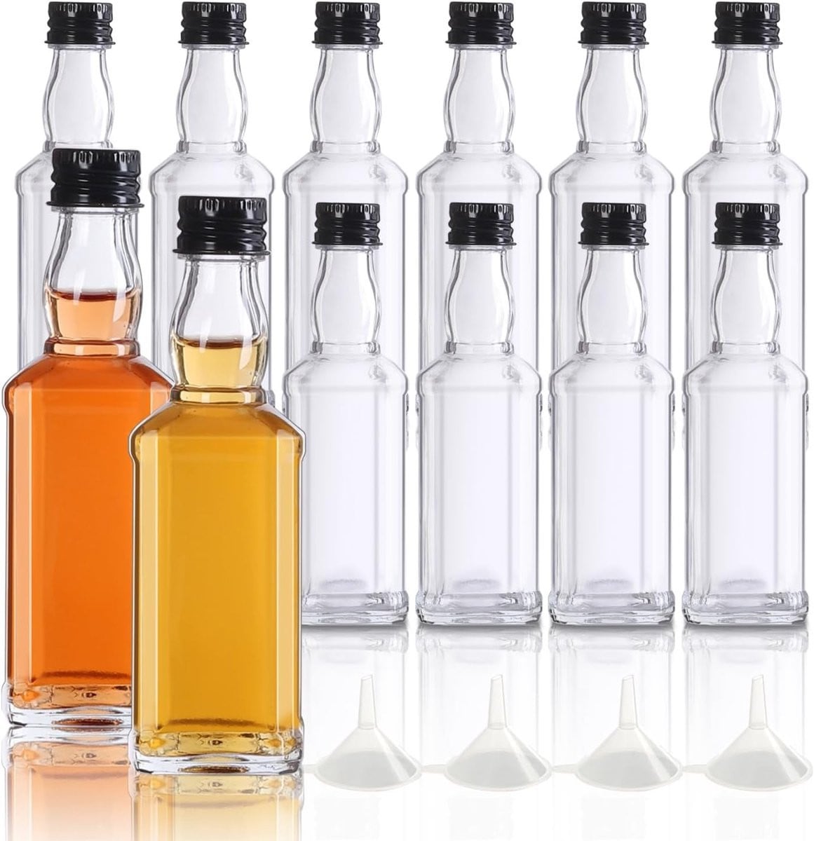 12 Stuks Kleine Glazen Flessen 50 ml met Schroefdop en Trechter voor Liqueur, Tequila en Gin