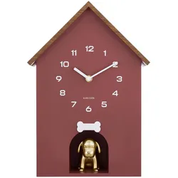 Karlsson, Wanduhr, Wall clock Dog House burgundy red w. wooden roof