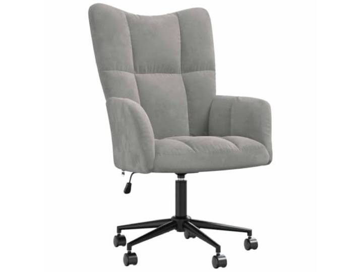 HAQWRDQSG Relaxsessel Samt Hellgrau Höhenverstellbar Bürostuhl Rollen Drehbarer Polstersessel mit Gasdruckfeder für Arbeitszimmer und Wohnzimmer im eleganten Steppdesign mit Stahlgestell.