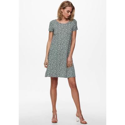 Minikleid ONLY "ONLBERA BACK LACE UP S/S DRESS JRS NOOS", Damen, Gr. M, N-Gr, Kurzarm, Jersey, grün (balsam grün with weiß flower), Jersey, Obermaterial: 95% Viskose, 5% Elasthan, geblümt, regular fit kurz, Rundhals, Kleider Minikleid,...