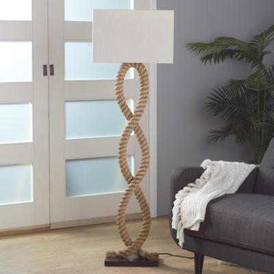ARCILLA ELEMENTAL Brown Jute Rope Twisted Rope Room Floor or Table Lamp with Cream Linen Shade