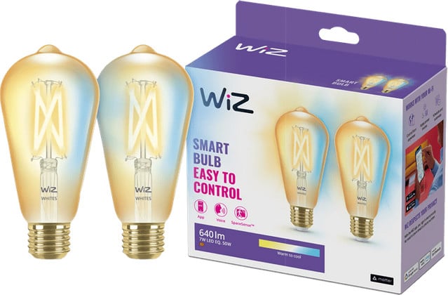 WiZ Edison Filament Slimme LED Lampen 2-pack - Warm tot Koelwit Licht - E27 - Goud