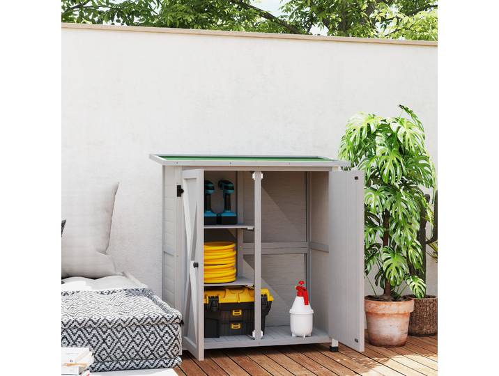 Outsunny Armoire Jardin Outils 2 Étagères Toit Étanche Gris