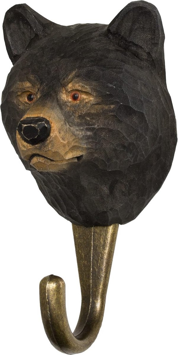Handgesneden houten wandhaak met dierfiguur voor binnen en buiten
