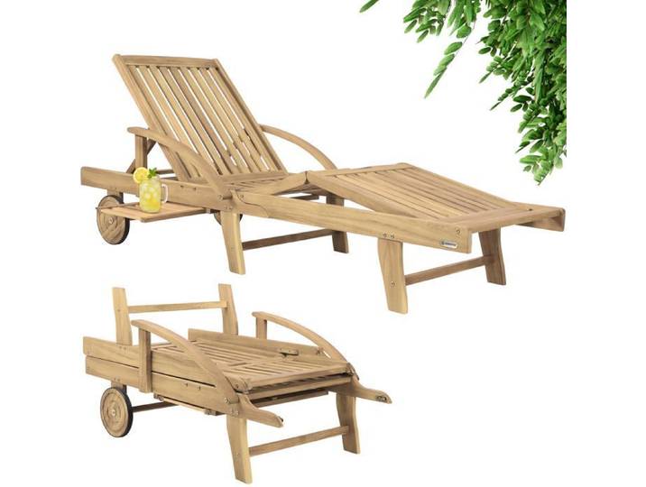 CASARIA® 2x Chaise longue Tami Sun bois d'acacia aspect teck transat 2 roues pour extérieur jardin terrasse meuble bain de soleil