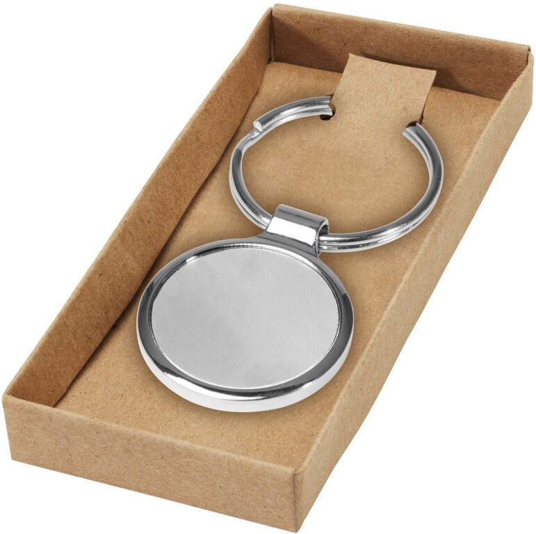 Porte-clés rond personnalisable en métal poli brillant Argent