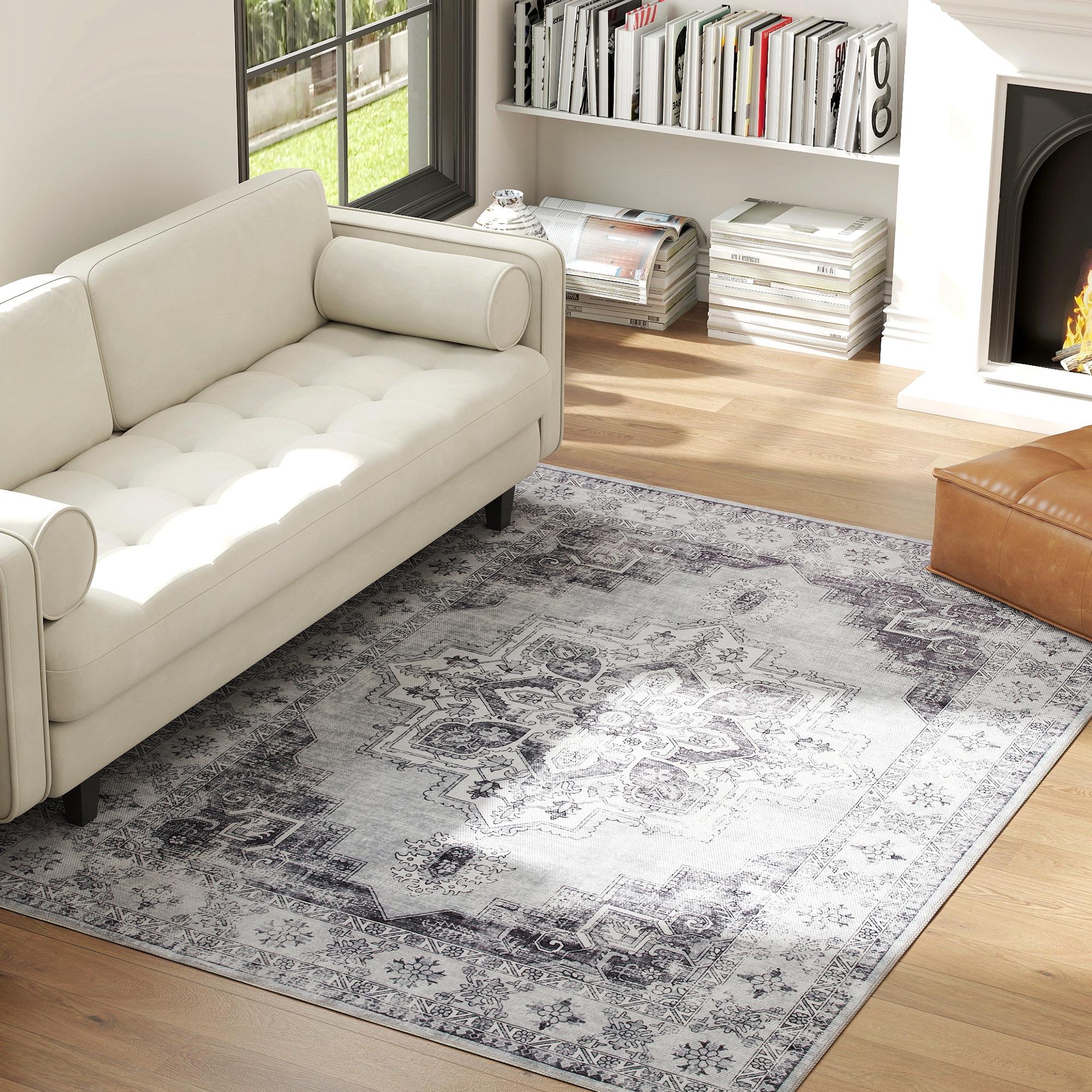 Homcom Tappeto lavabile in lavatrice antiscivolo per soggiorno con effetto flanella, 230 x 160cm, Grigio   Aosom Italy