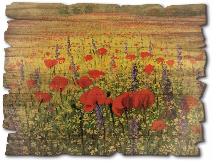 Holzbild ARTLAND Mohnblumenfeld , bunt (farbe bild(er): bunt), B:40cm H:30cm, Bilder, Holzbild