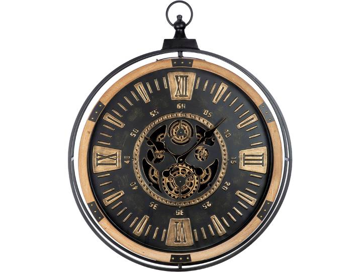 Wanduhr GILDE Wanduhr rund Pertador schwarz , schwarz, B:74cm H:90cm T:8cm, Wanduhren, Wanduhr, Zahnrädermotiv, Uhrwerk, Wohnzimmer, Büro, Industrial, Dekoration