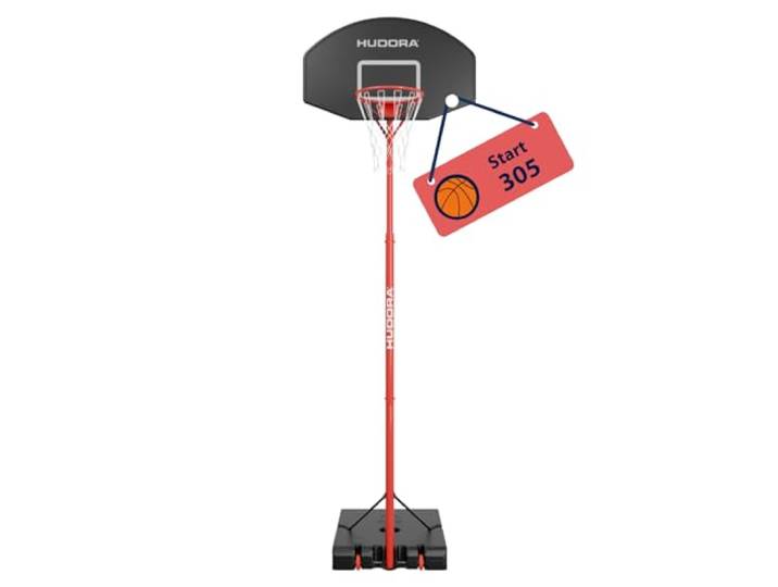 HUDORA Start Basketballständer 305 - Höhenverstellbarer Basketballkorb von 260-305 cm - Mobile Korbanalage mit Ständer für Kinder & Jugendliche - Stand-Basketballkorb Outdoor mit Rollen