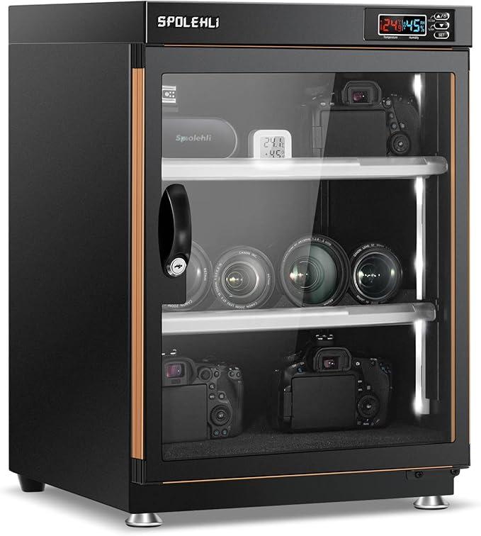 Kamera Trockenschrank Digitaler Luftentfeuchter 70L Elektronische Trockenbox und energiesparenden LED-Lichtern für die Aufbewahrung von Kameraobjektiven und elektronischen Geräten(EU Version)