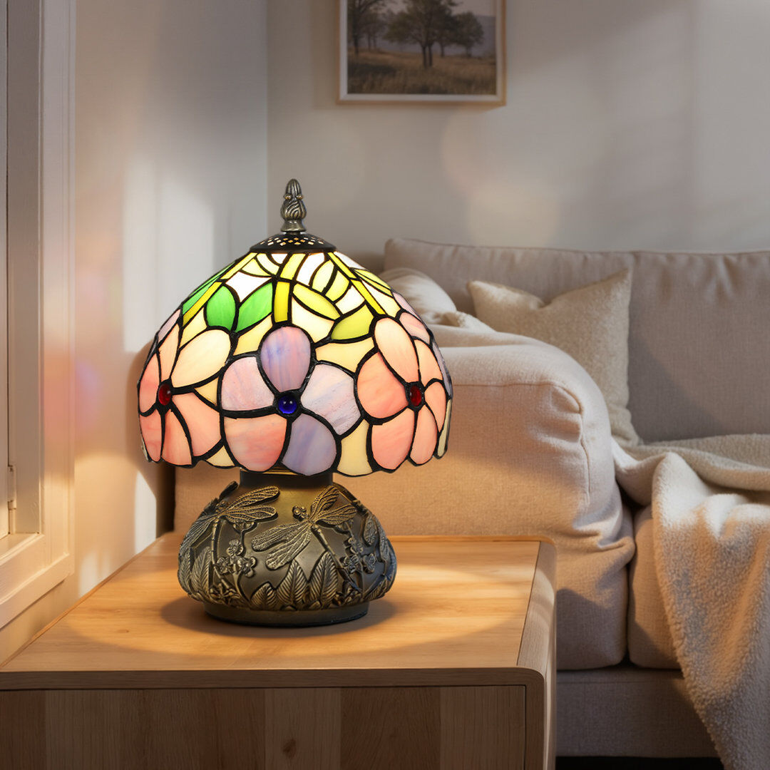 Astoria Grand HOMCOM Stained Glass Bedside Lamp, Tiffany Style Table Lamp for Bedroom Brown 28cm H X 20cm W X 20cm D