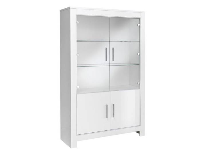 DENAE - Vitrine 4 Portes Laquée Blanc Brillant avec Eclairage Led