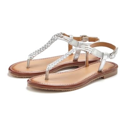 Zehentrenner VIVANCE "Sandalette, Sommerschuh, Sandale, Ledersandale", Damen, Gr. 39, silber (silberfarben), Obermaterial: 100% Schafsleder. Decksohle: 100% Schafsleder. Futter: 100% Schafsleder. Laufsohle: 100% Synthetik, Flechtoptik, geflochten,...