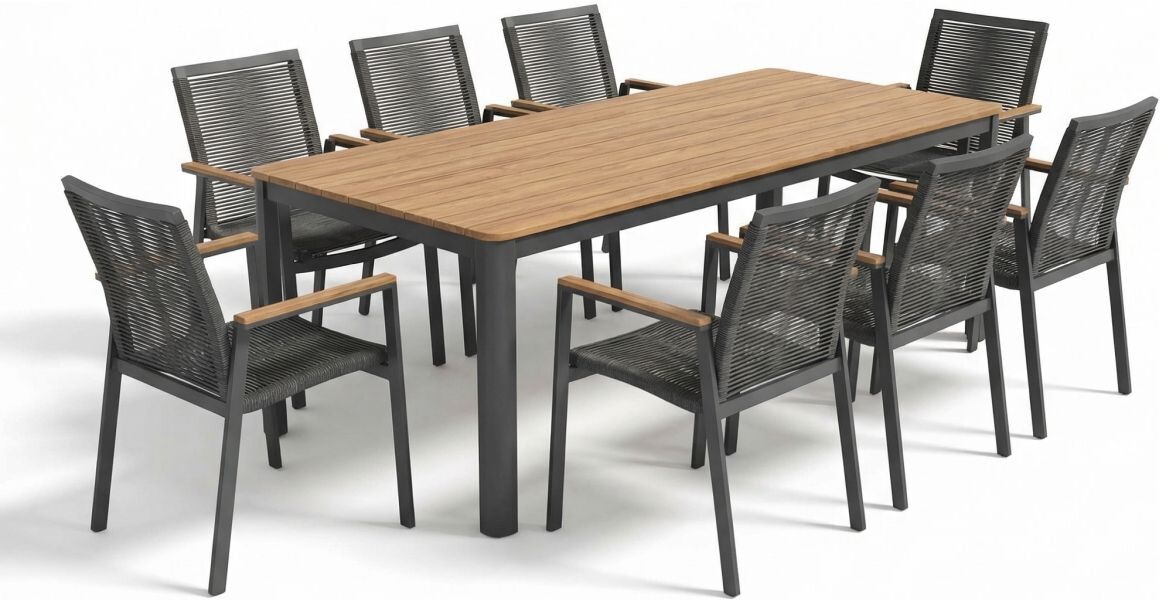 Garten-Essgruppe AMBIENTE HAUS "Garten 8er Set 220x95cm grau", braun (grau), B:220cm H:74cm T:95cm, Aluminium, Sitzmöbel-Sets