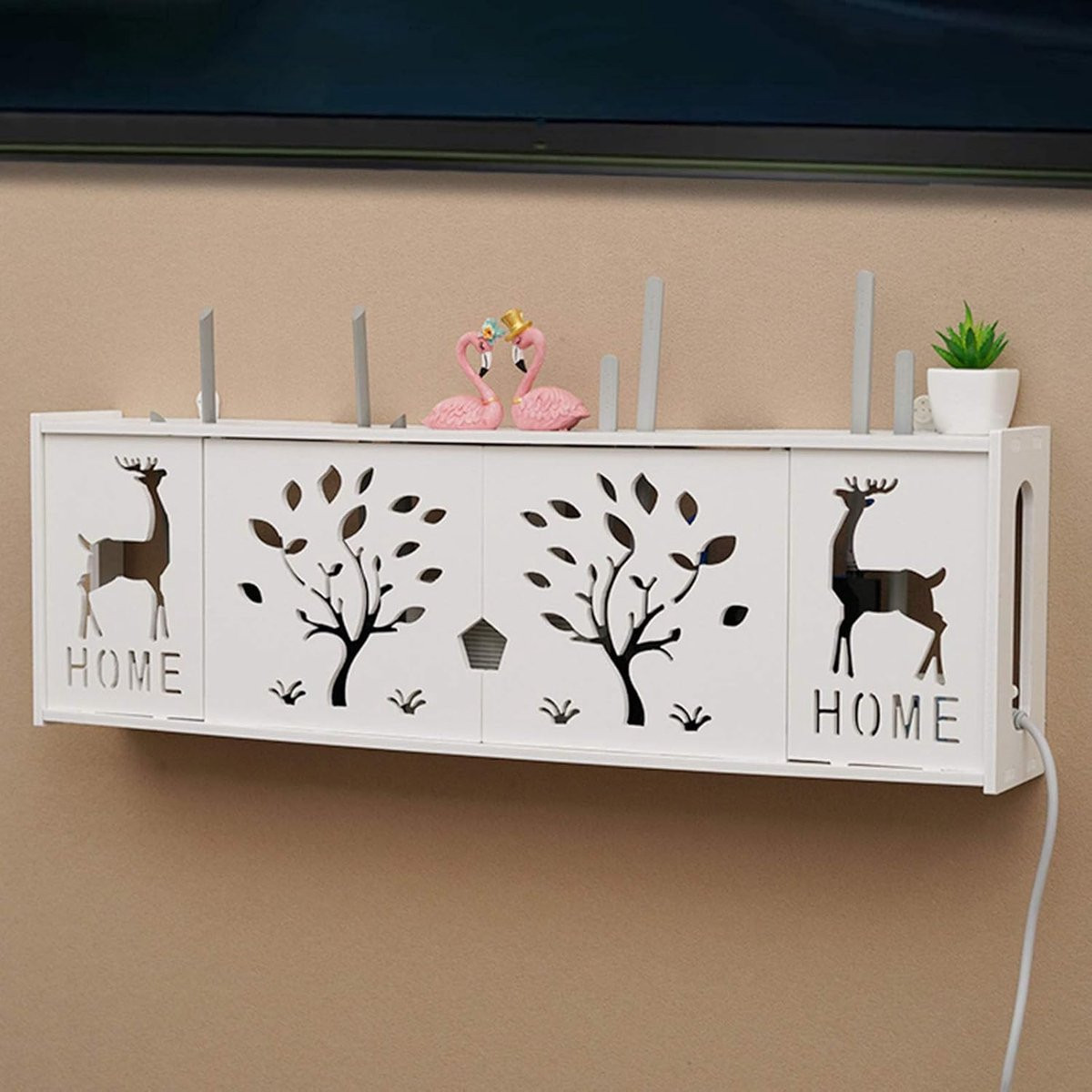 Zwevende Wandplank Opbergdoos voor Router - Wit - Large