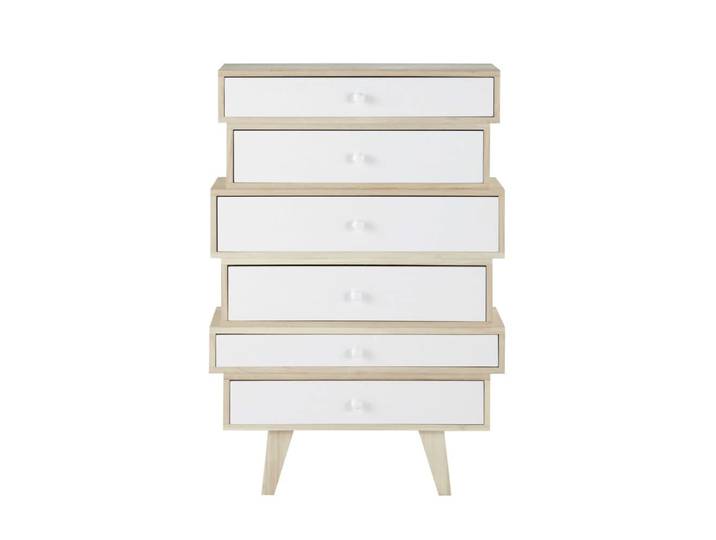 Chiffonnier style scandinave 6 tiroirs en paulownia blanc