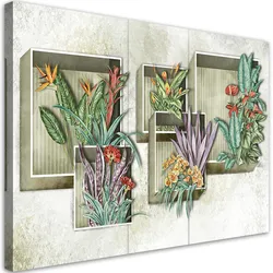 WANDBILD quadratkisten regale mit blumen
