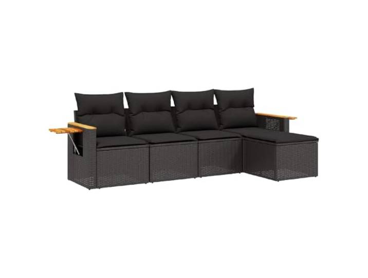 PUGYNBK Gartenmöbel-Set, 5-teilig, PE-Rattan, Schwarz, Kissen Beistelltisch, zusammenklappbar, Aufbewahrung unter Sitz, waschbare Bezüge, modulares Design